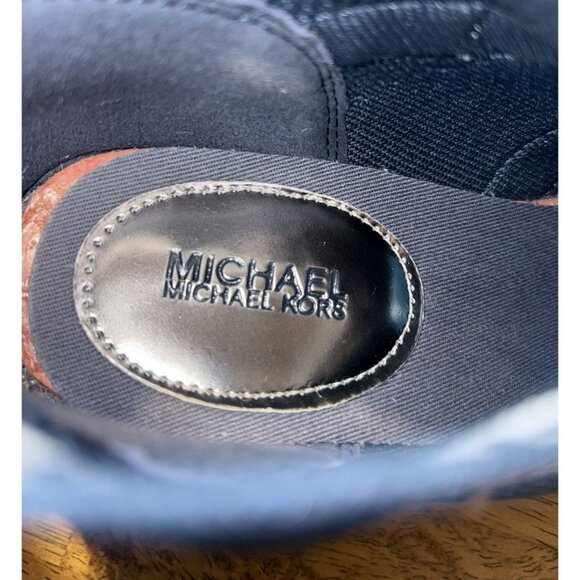 MICHAEL KORS Hilda Knit Sock Leather Wedge Sneaker Trainer Navy Silver Red 6.5 - Picture 9 of 10